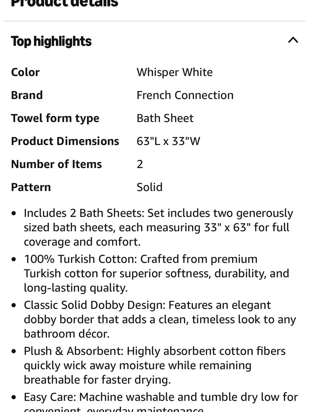 NIP - French Connection set of two 100% Turkish Cotton Bath Sheet 33”x63”